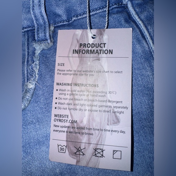 NWT 💙 OYROSY Fringe Distressed Denim Shorts Light Wash Size M - Picture 9 of 12